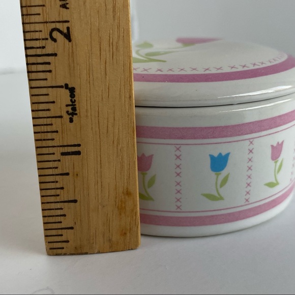 Vintage Trinket Box 1987 FTDA Ceramic Tulip Design Pink Easter EUC - Picture 13 of 13